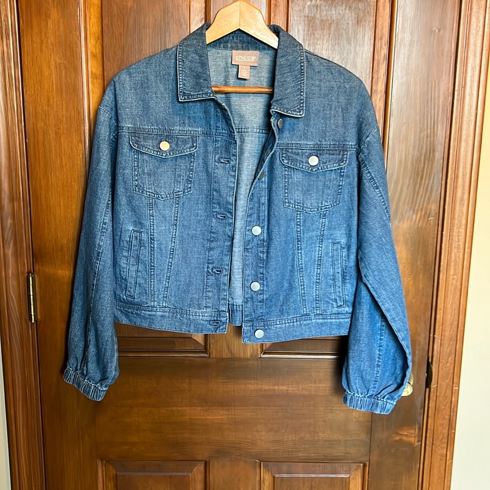 Chico's Cropped Denim Jean Jacket